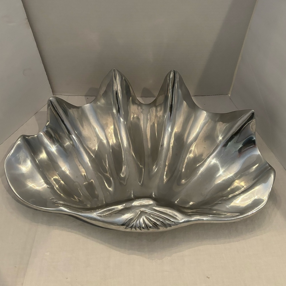 Coastal Tridacna Shell Silvered Metal Bowl